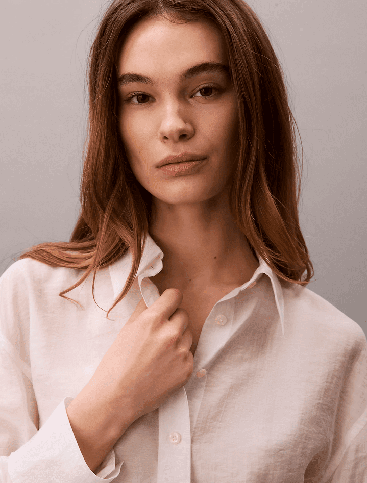 calvin klein camicia con retro intrecciato donna white sand - 2