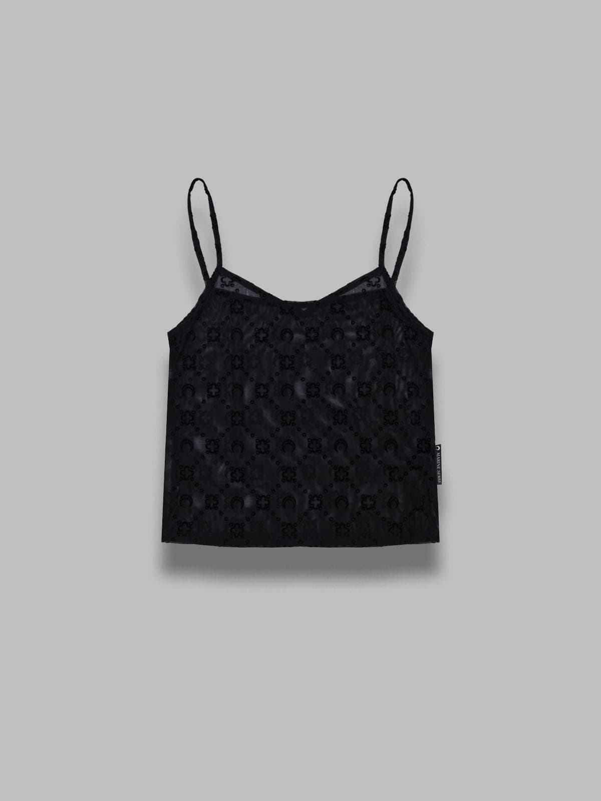 MARINE SERRE monogram mesh flock straps top