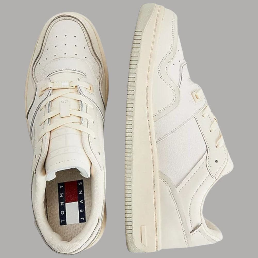 Tommy Jeans sneakers basket Cupsole beige misto pelle suola gomma - 3