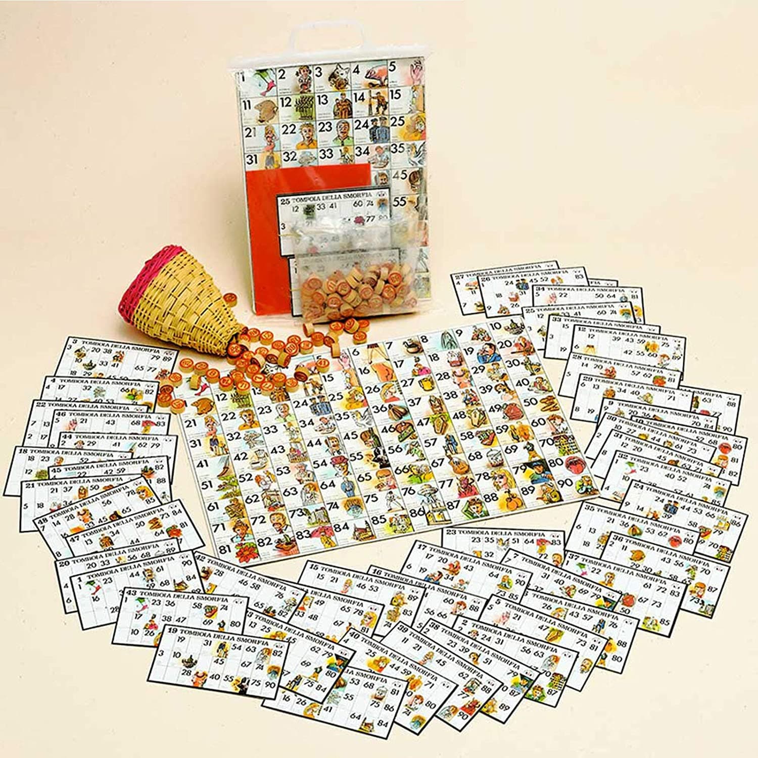 Gioco tombola napoletana la smorfia con cartelle a colori e numeri in legno - 2