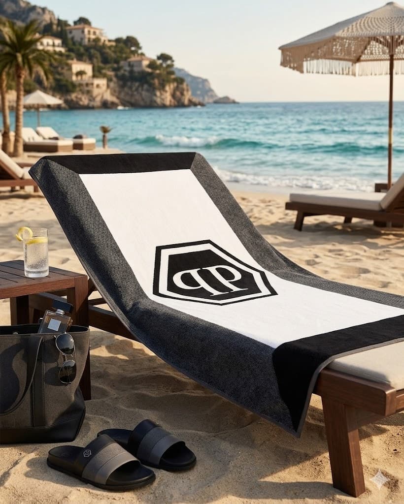 Telo Mare Philipp Plein Nero in Spugna di Cotone con Logo - 2