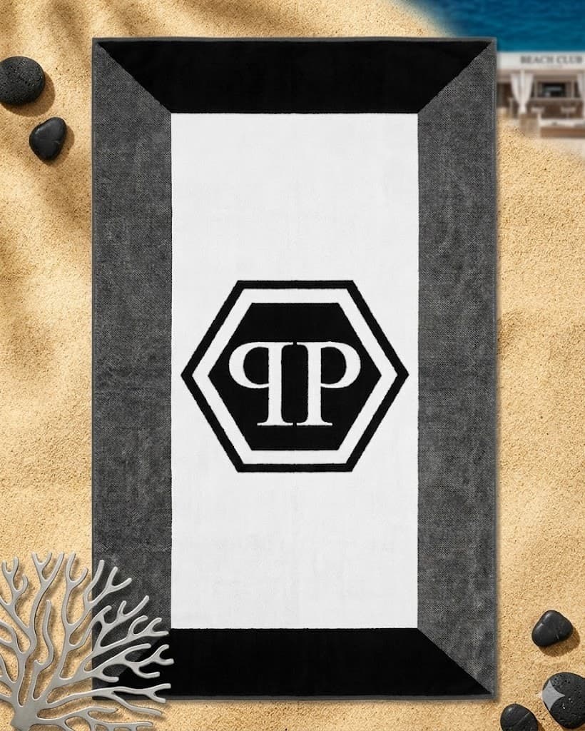 Telo Mare Philipp Plein Nero in Spugna di Cotone con Logo - 3