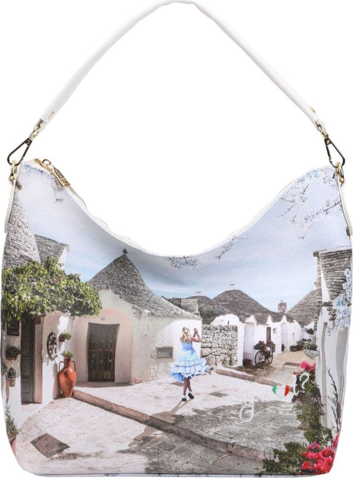 YNot Hobo Bag Alice in Trulli Borsa a Spalla con Doppia Tracolla Bianco - 3