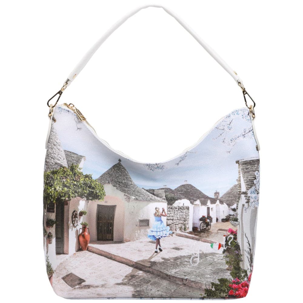 YNot Hobo Bag Alice in Trulli Borsa a Spalla con Doppia Tracolla Bianco - 3