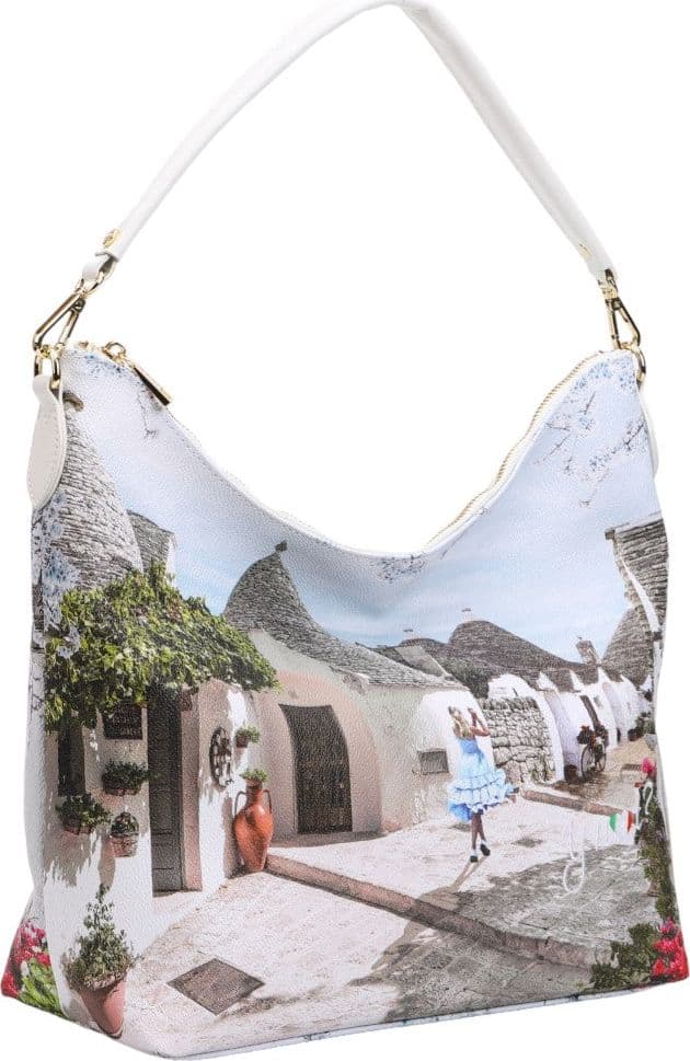 YNot Hobo Bag Alice in Trulli Borsa a Spalla con Doppia Tracolla Bianco - 2