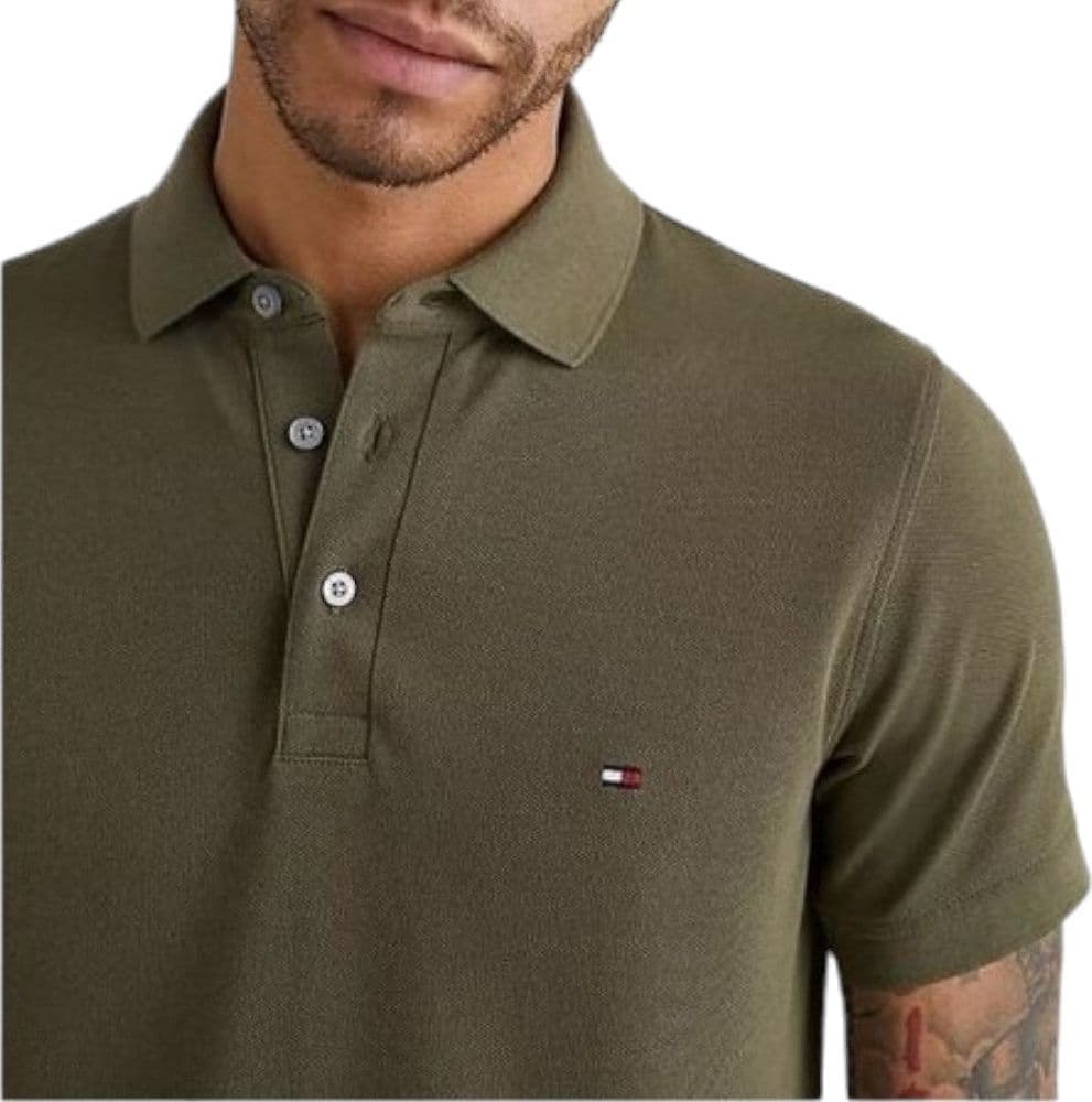 Polo Tommy Hilfiger Uomo Verde Militare Slim Fit Flex Biologico - 2