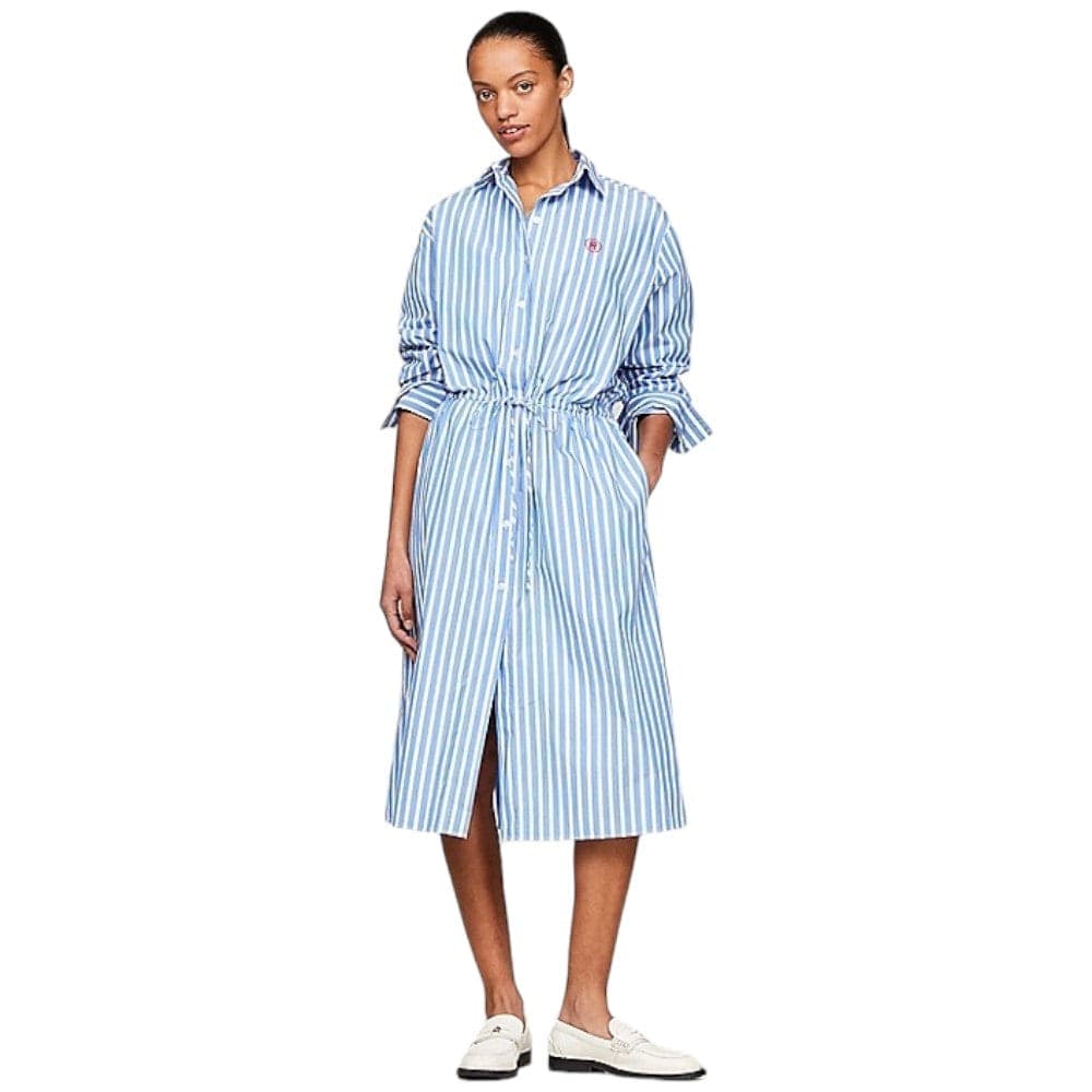 Tommy Hilfiger vestito midi a righe azzurro bianco WW0WW4143 - 1