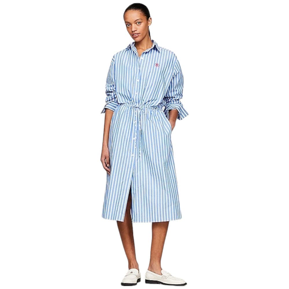Tommy Hilfiger vestito midi a righe azzurro bianco WW0WW4143 - 6