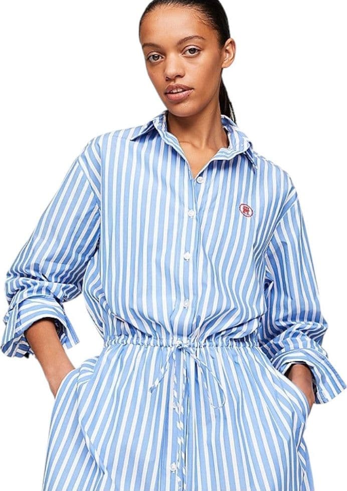 Tommy Hilfiger vestito midi a righe azzurro bianco WW0WW4143 - 2