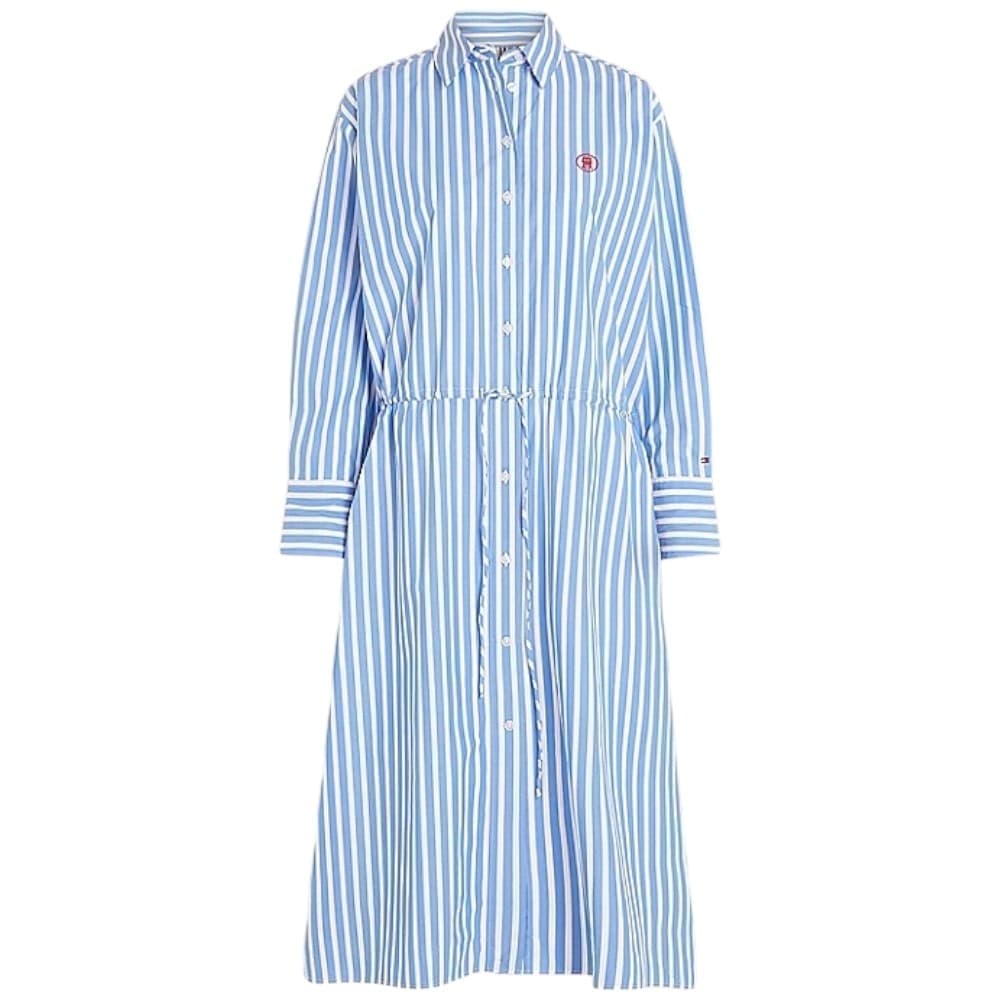 Tommy Hilfiger vestito midi a righe azzurro bianco WW0WW4143 - 5