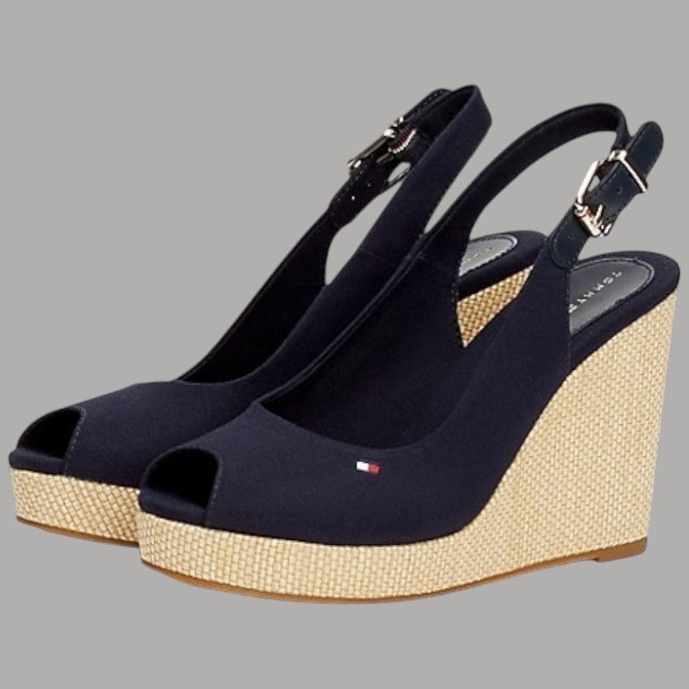 Tommy Hilfiger sandali Elena Sling zeppe alte suola in poliestere riciclato blu - 2