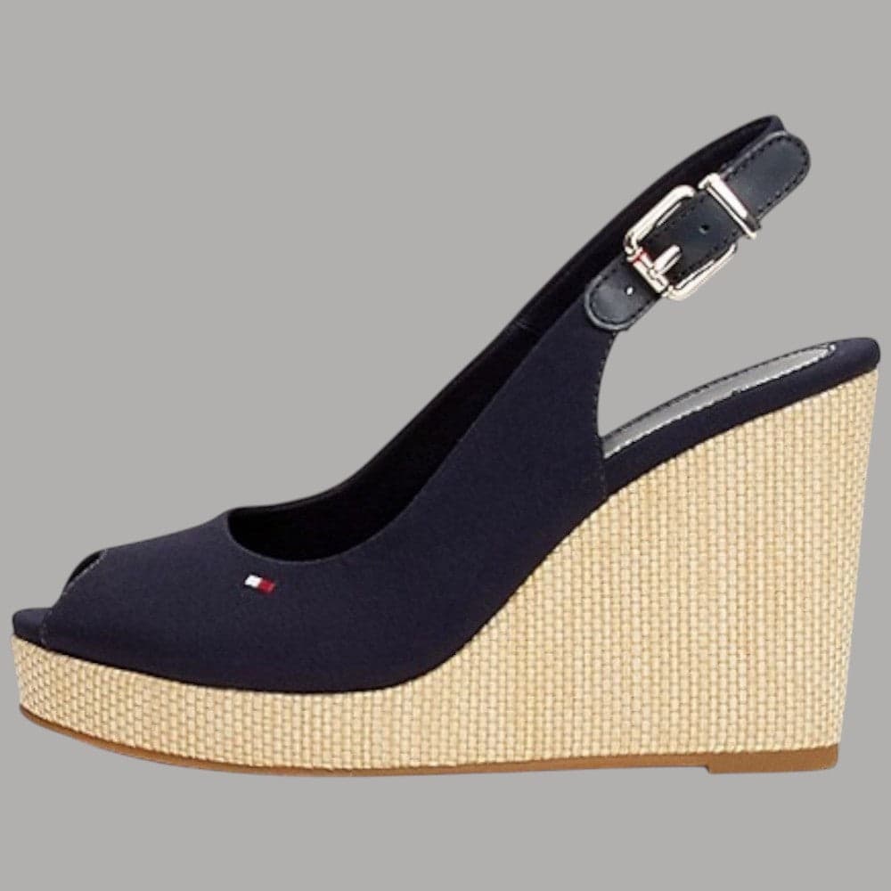 Tommy Hilfiger sandali Elena Sling zeppe alte suola in poliestere riciclato blu - 7