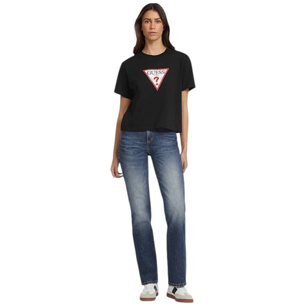Guess Jeans t-shirt nera boxy fit tringolo grande W4YI73 K8HM0 JBLK - 1