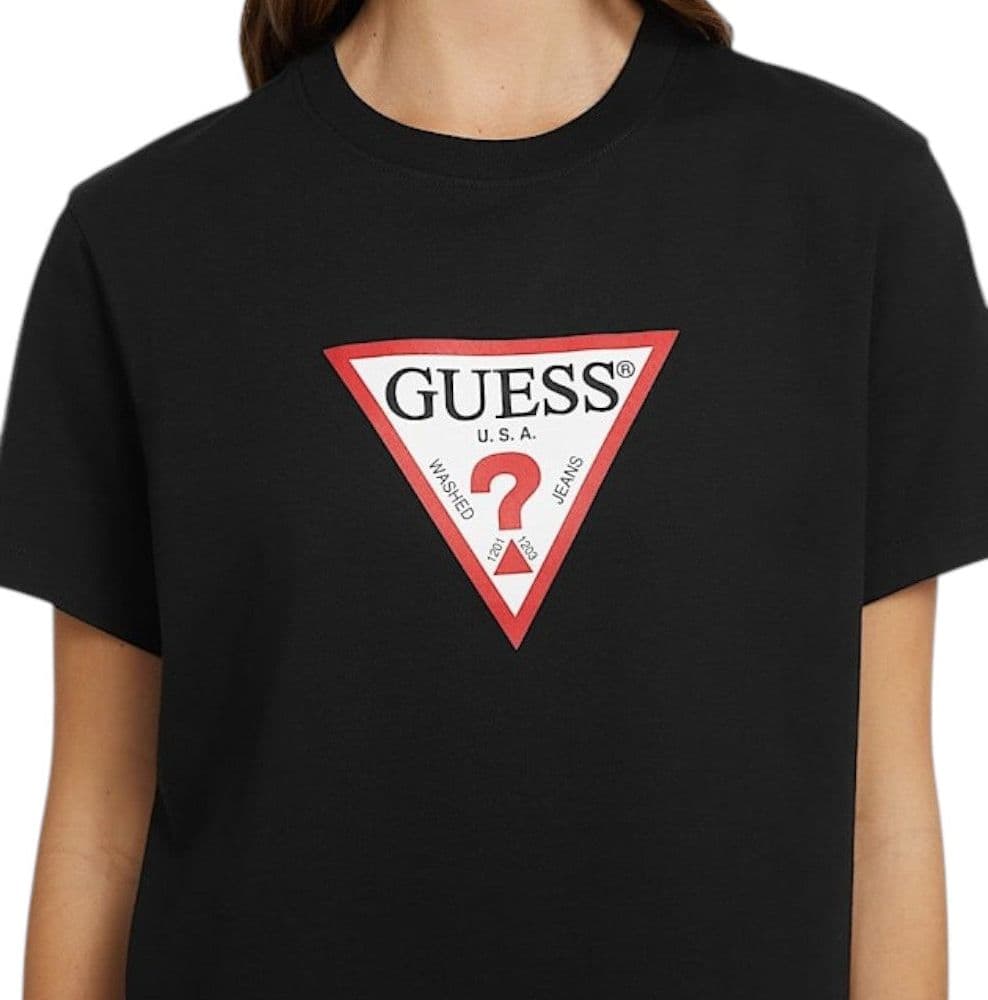 Guess Jeans t-shirt nera boxy fit tringolo grande W4YI73 K8HM0 JBLK - 2