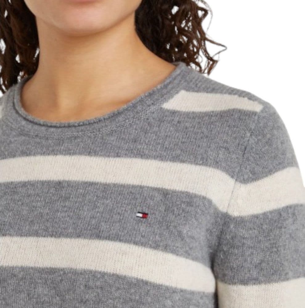 Tommy Hilfiger pullover in lana a righe grigio panna WW0WW44161 - 3
