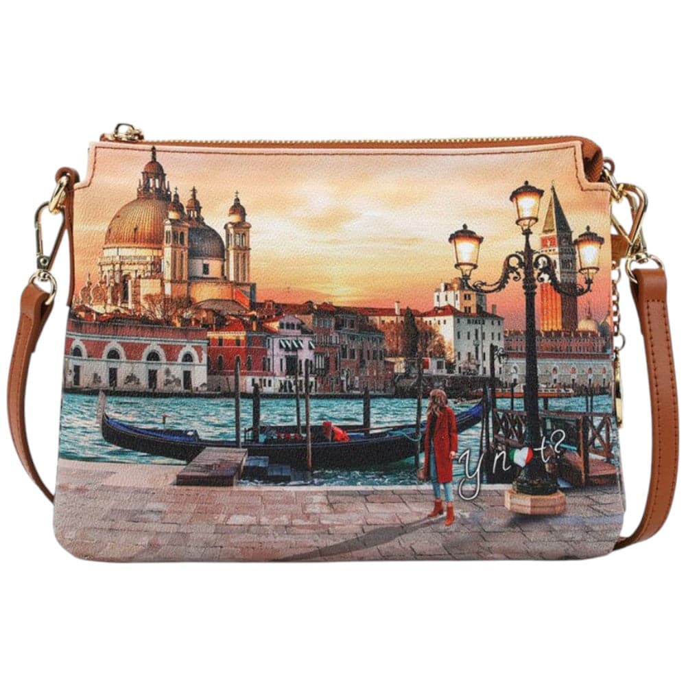 YNot borsa tracolla 3 scomparti stampa grafica Venice Sunset PU pelle - 3