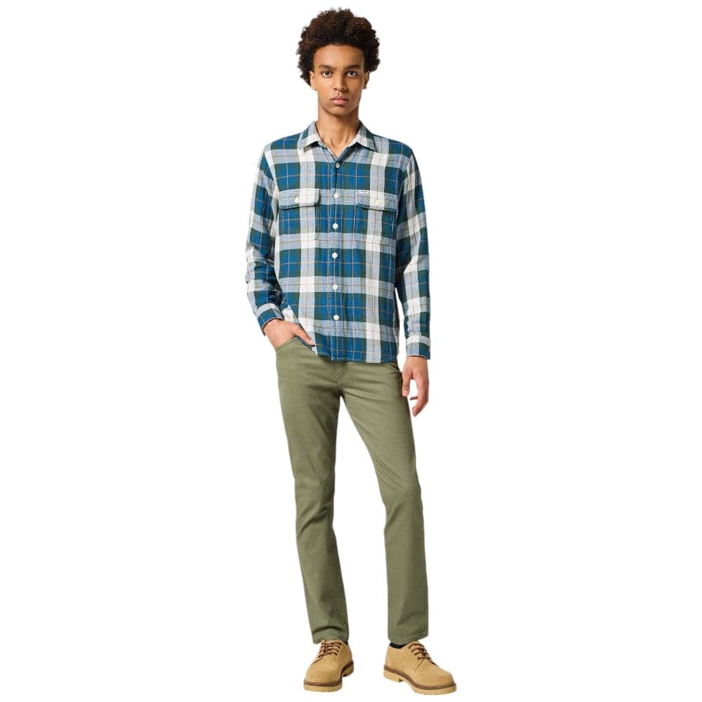 Wrangler pantalone slim tapered verde Larston Grisaille 112356816 - 3
