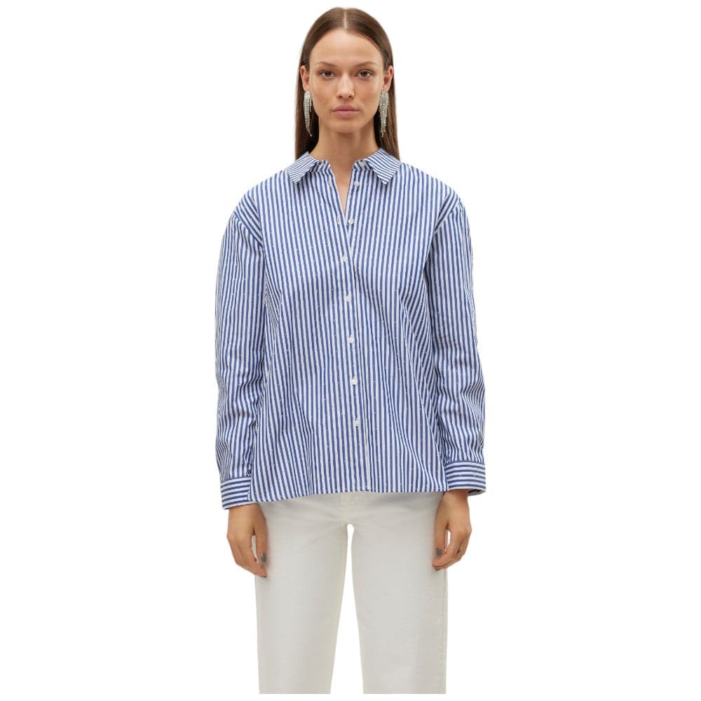 Vero Moda camicia a righe bianca blu con strass Inge 10321807 - 7