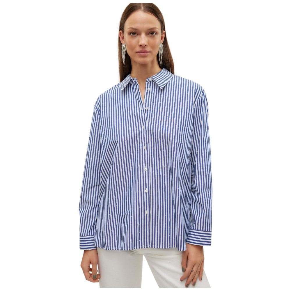 Vero Moda camicia a righe bianca blu con strass Inge 10321807 - 2