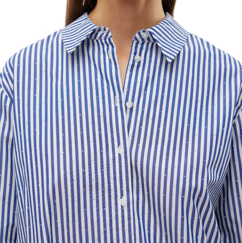 Vero Moda camicia a righe bianca blu con strass Inge 10321807 - 3