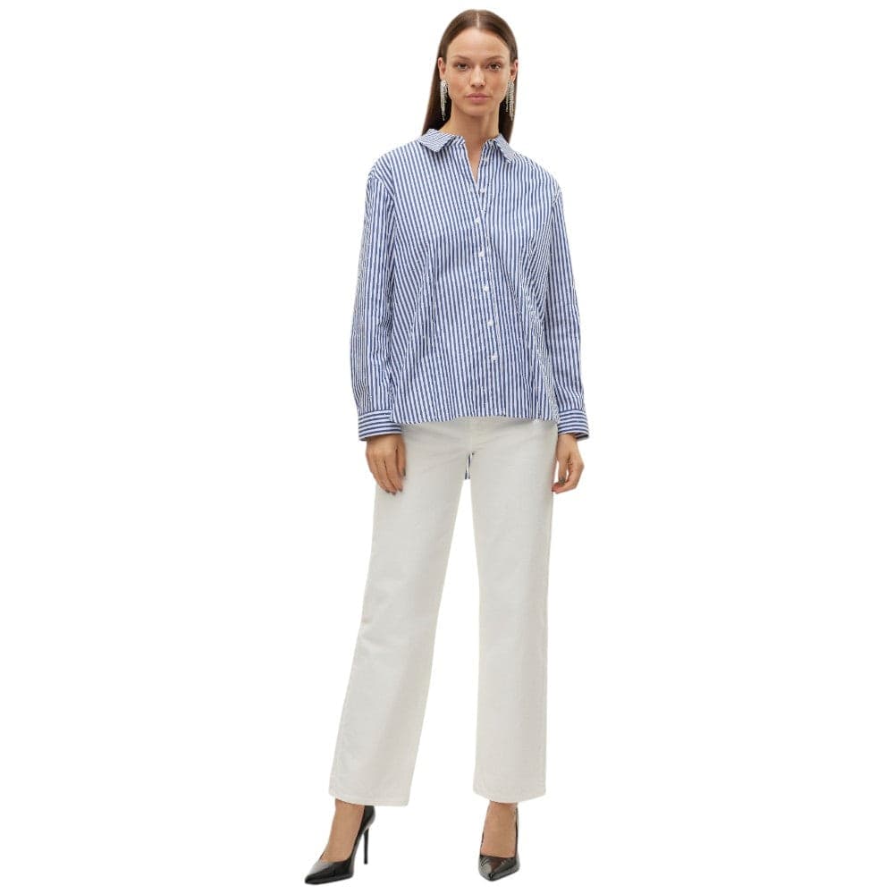Vero Moda camicia a righe bianca blu con strass Inge 10321807 - 4