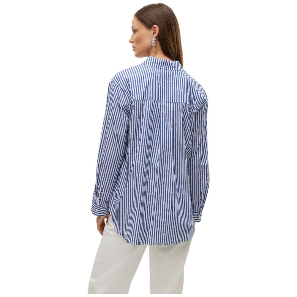 Vero Moda camicia a righe bianca blu con strass Inge 10321807 - 5