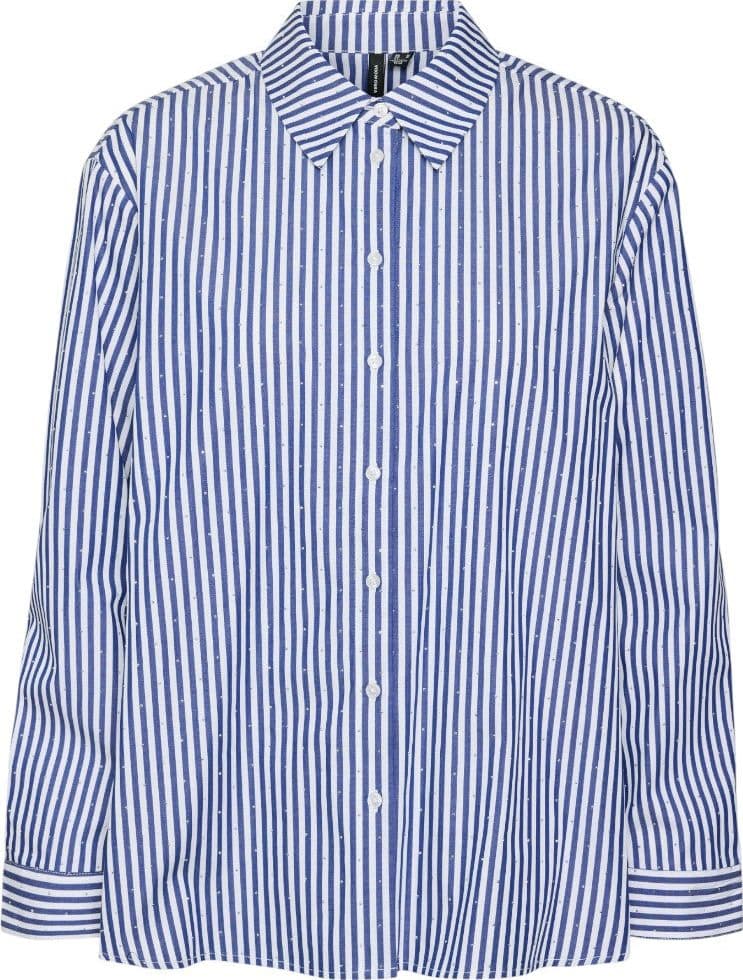 Vero Moda camicia a righe bianca blu con strass Inge 10321807 - 6