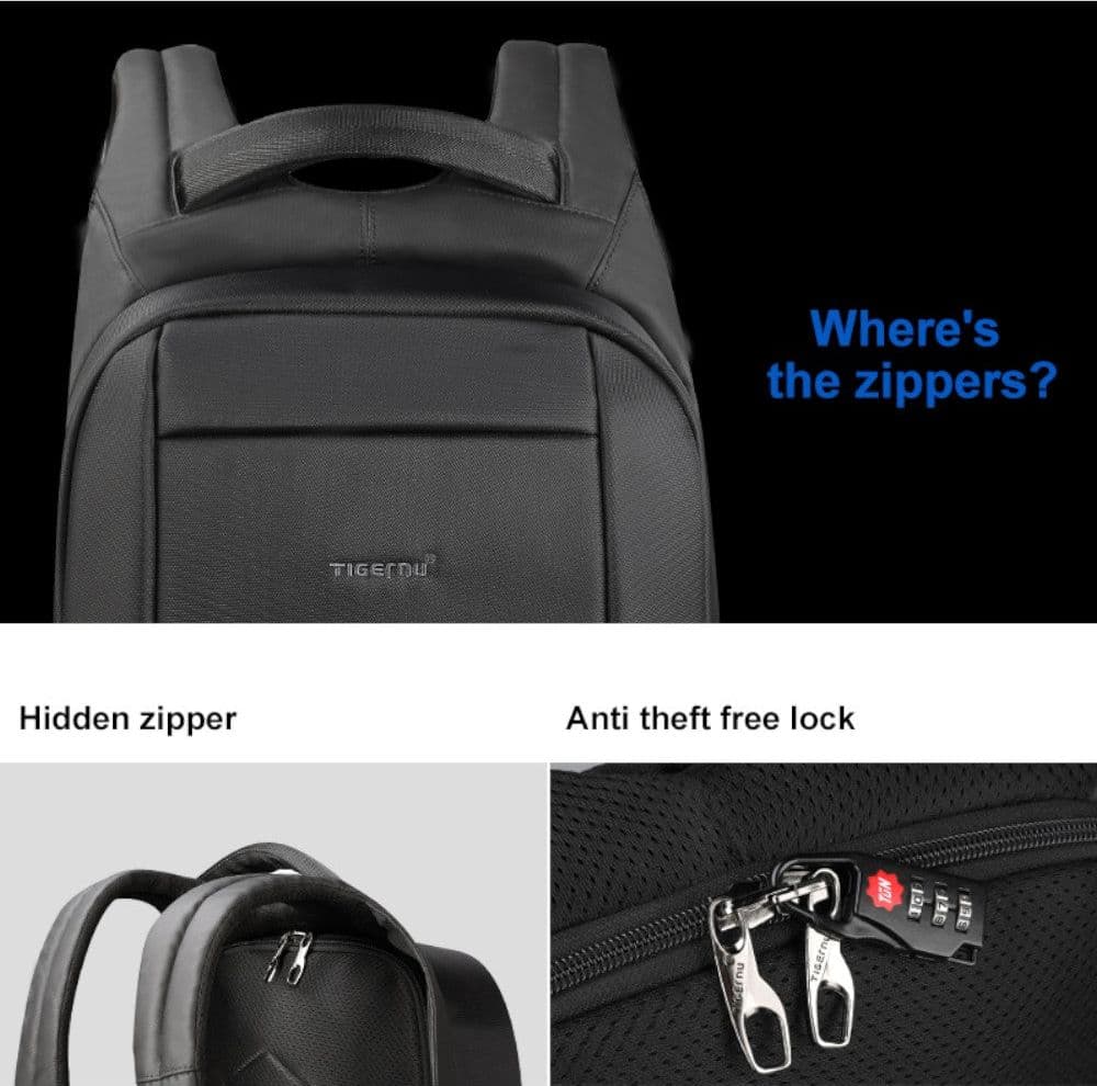 Tigernu Zaino da Viaggio 21L Impermeabile con Sicurezza e Porta USB Nero - 12