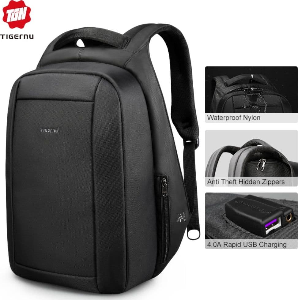 Tigernu Zaino da Viaggio 21L Impermeabile con Sicurezza e Porta USB Nero - 14