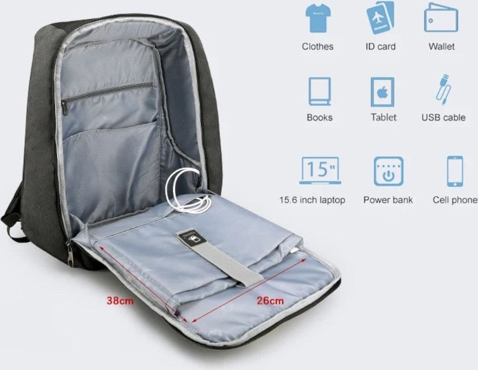 Tigernu Zaino da Viaggio 21L Impermeabile con Sicurezza e Porta USB Nero - 6