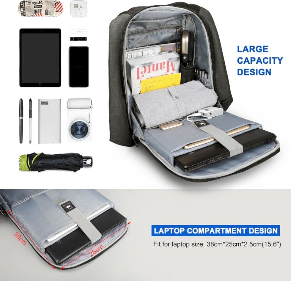 Tigernu Zaino da Viaggio 21L Impermeabile con Sicurezza e Porta USB Nero - 7