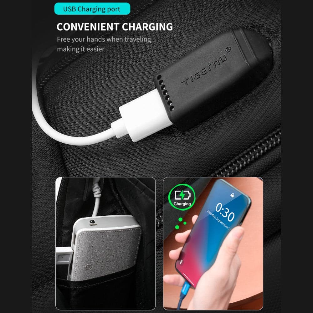 Tigernu Zaino da Viaggio Impermeabile TSA USB per Laptop 15.6'' 22L Nero - 11