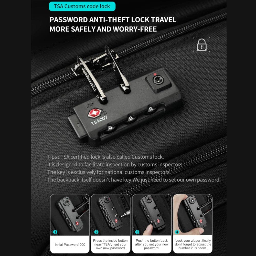 Tigernu Zaino da Viaggio Impermeabile TSA USB per Laptop 15.6'' 22L Nero - 8