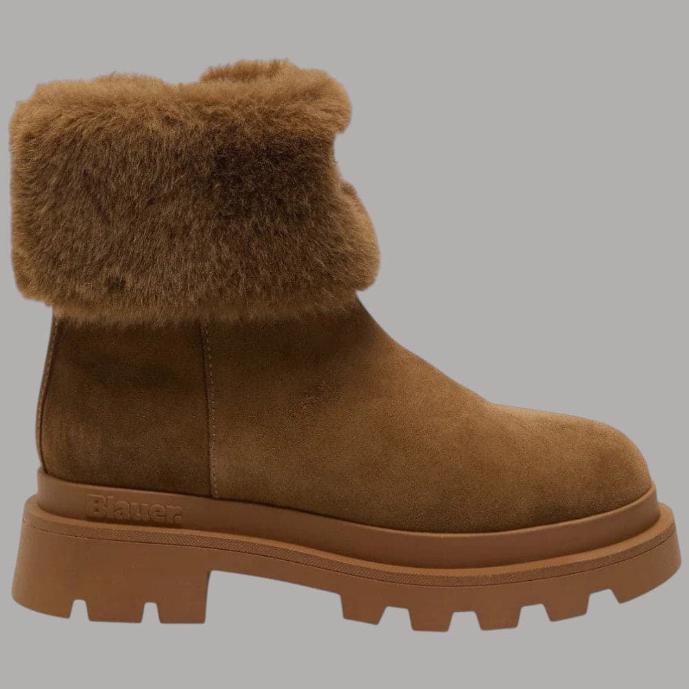 BLAUER stivaletti in suede pelle scamosciata con bordo pelliccia e suola dentellata - 1