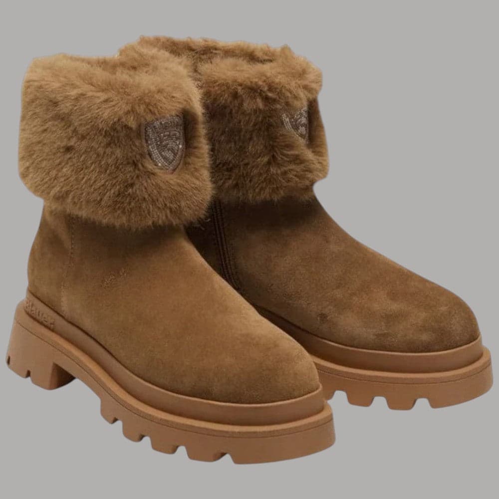 BLAUER stivaletti in suede pelle scamosciata con bordo pelliccia e suola dentellata - 2