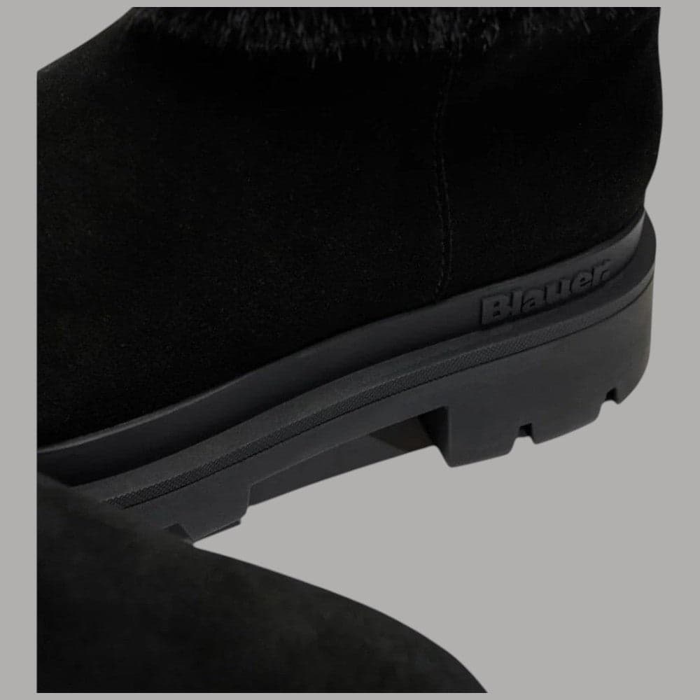 BLAUER stivaletti in pelle scamosciata con bordo in pelliccia e suola dentellata nero - 4