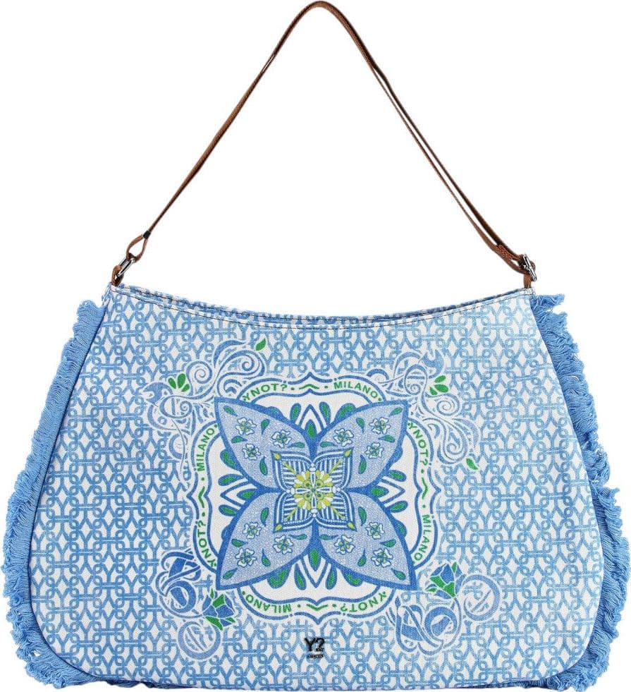YNot borsa mare hobo bag large canvas cerato tracolla regolabile sky - 3