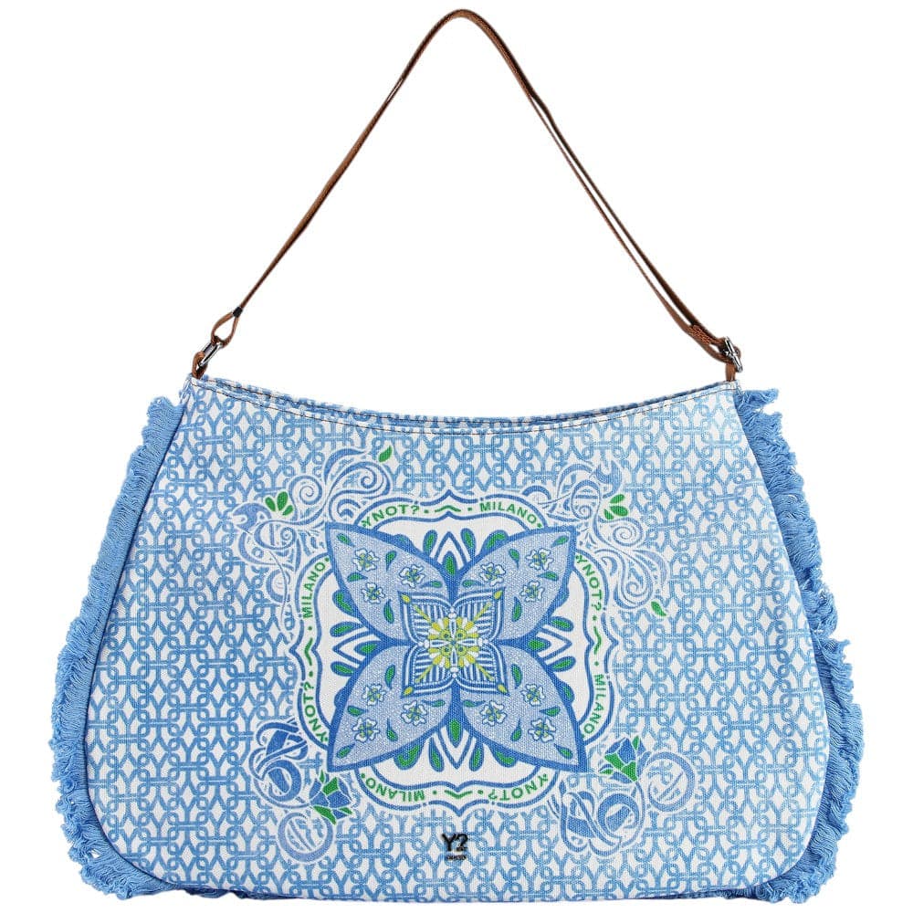 YNot borsa mare hobo bag large canvas cerato tracolla regolabile sky - 3