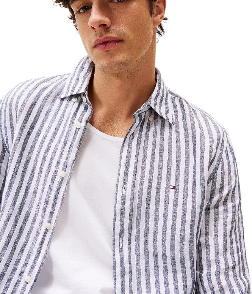 Tommy Hilfiger camicia lino a righe blu e bianco MW0MW385810A5 - 2