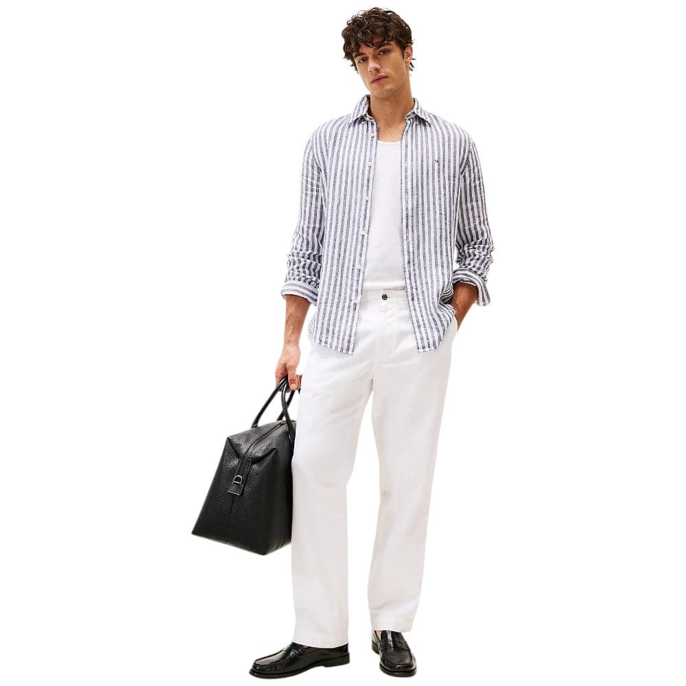 Tommy Hilfiger camicia lino a righe blu e bianco MW0MW385810A5 - 3