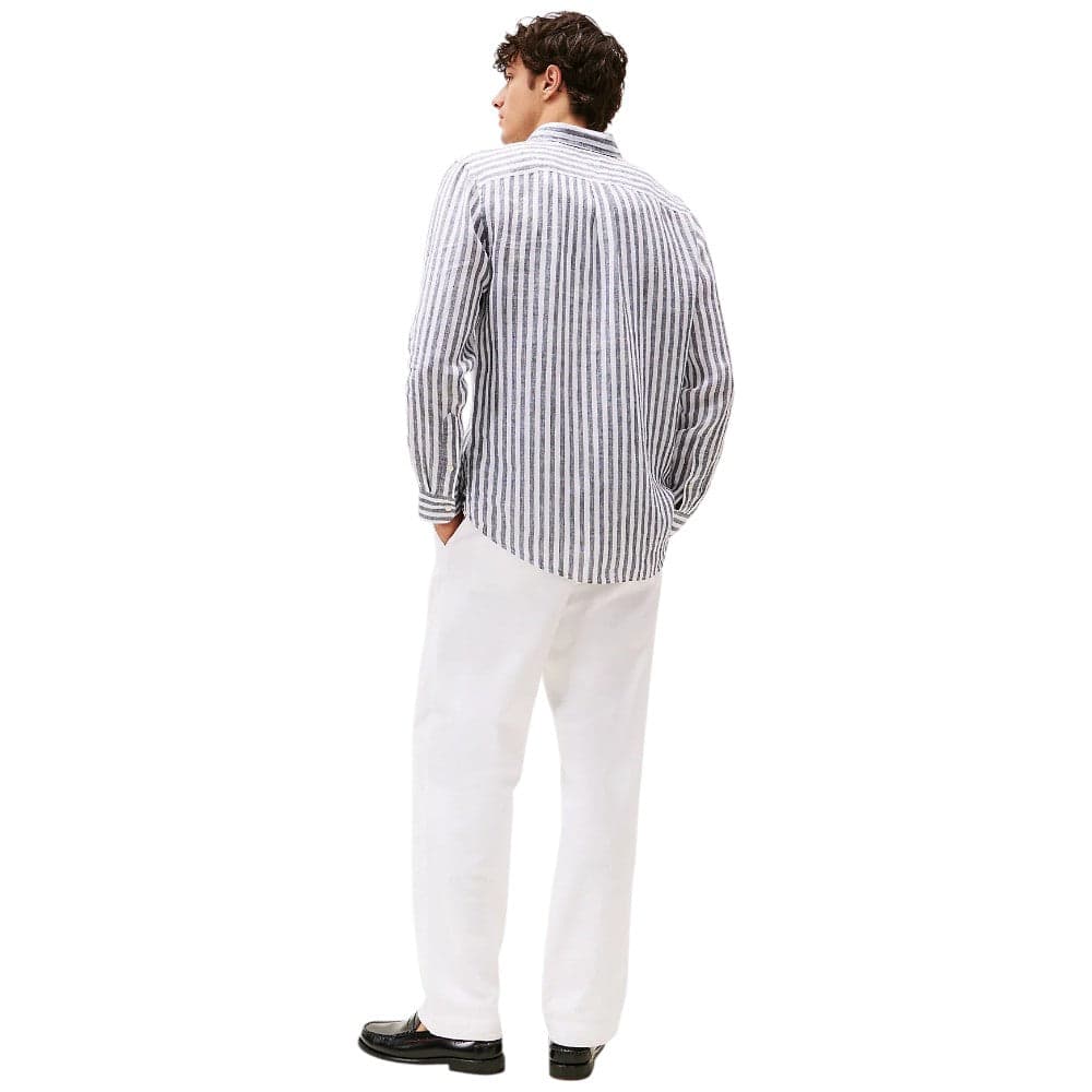 Tommy Hilfiger camicia lino a righe blu e bianco MW0MW385810A5 - 4