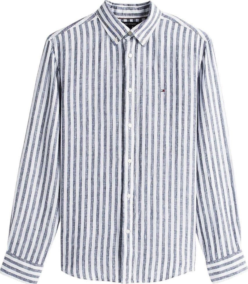 Tommy Hilfiger camicia lino a righe blu e bianco MW0MW385810A5 - 5