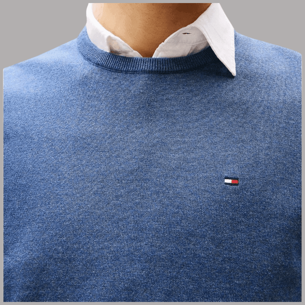 Pullover Tommy Hilfiger in cotone con ricamo bandierina Blu Denim - 3