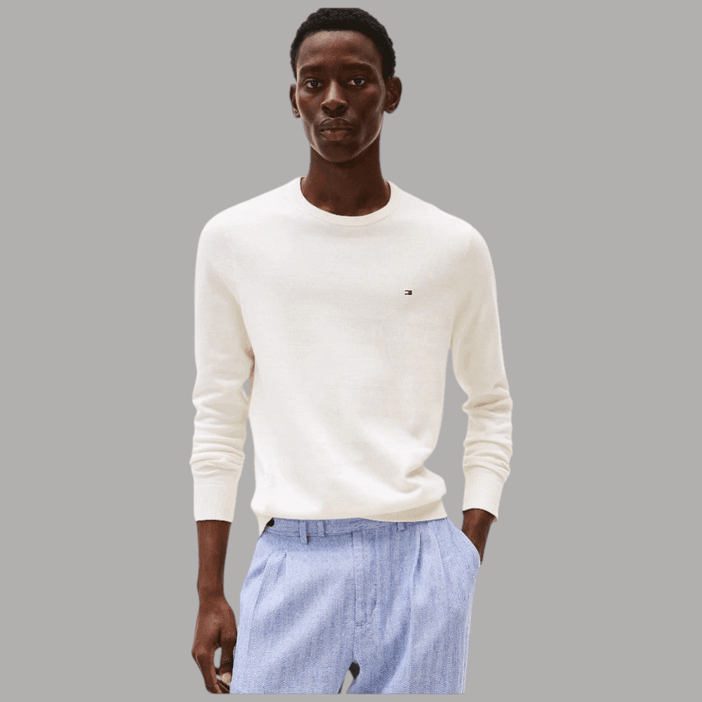 Pullover Tommy Hilfiger girocollo in cotone avorio - 2