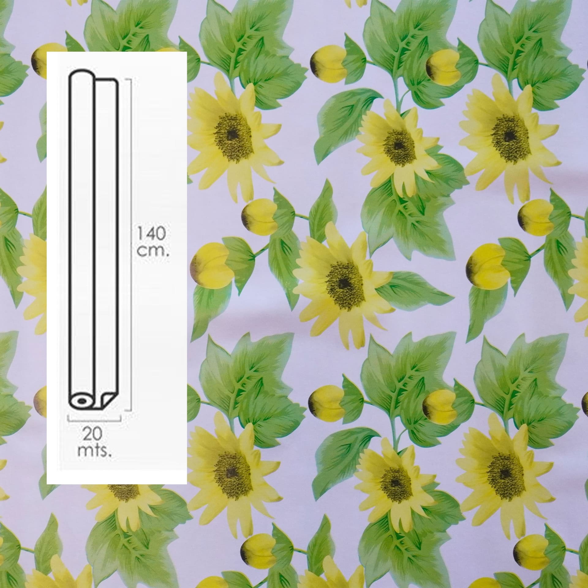 ***MEGA STOCK*** Rotolo da 20 metri (H140cm) di Tovaglia PVC telata cerata Per Casa, Sagre, Pizzerie GIRASOLI GIALLI - 2