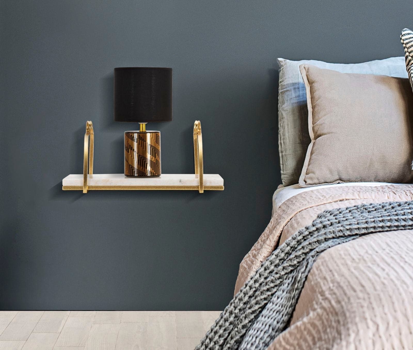 Mensola da muro struttura in metallo color oro e ripiano in marmo per interni - 5