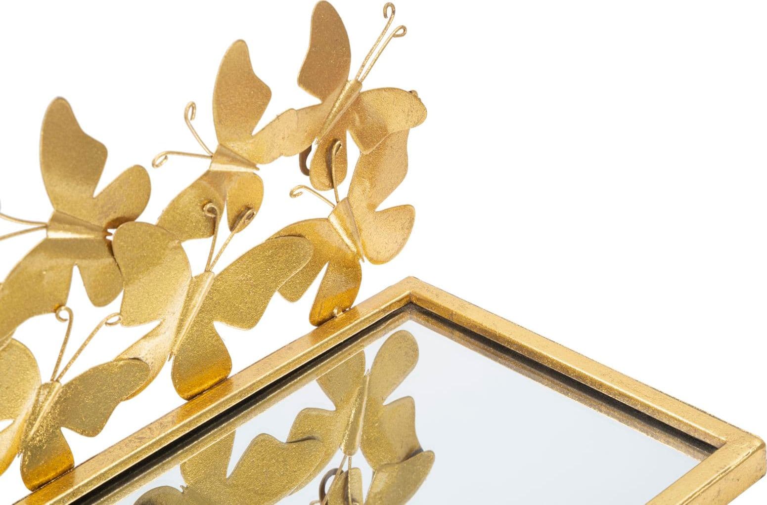 Mensole da parete in metallo con farfalle ripiano in vetro per decorazioni ambienti set da 2 - 4