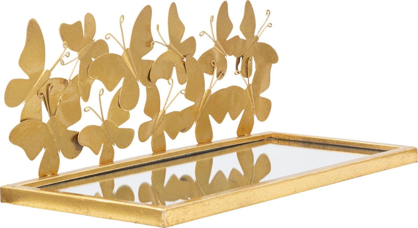 Mensole da parete in metallo con farfalle ripiano in vetro per decorazioni ambienti set da 2 - 5