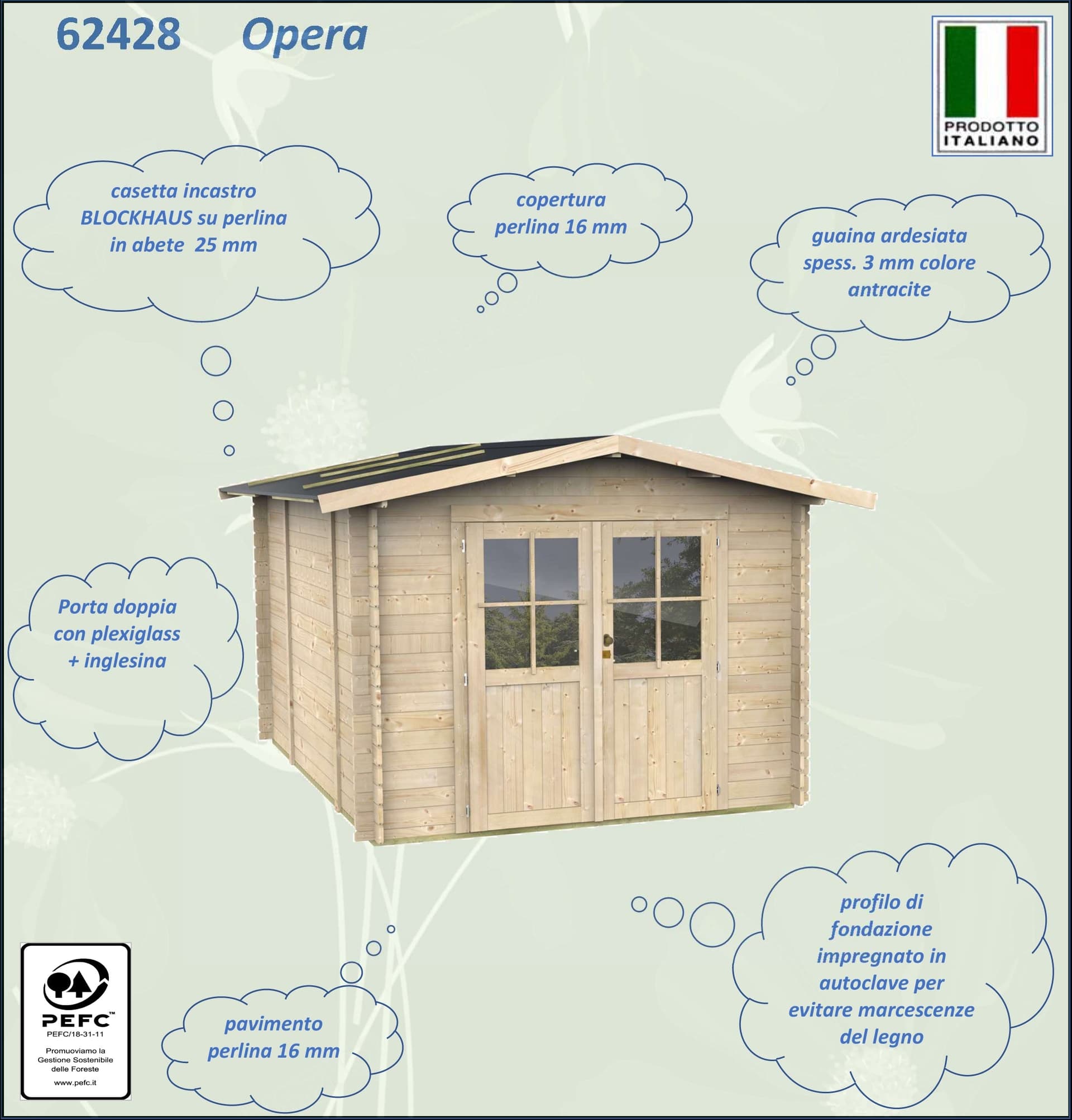 Casetta in legno con doppia porta finestrata deposito da giardino "Made in Italy" - 13