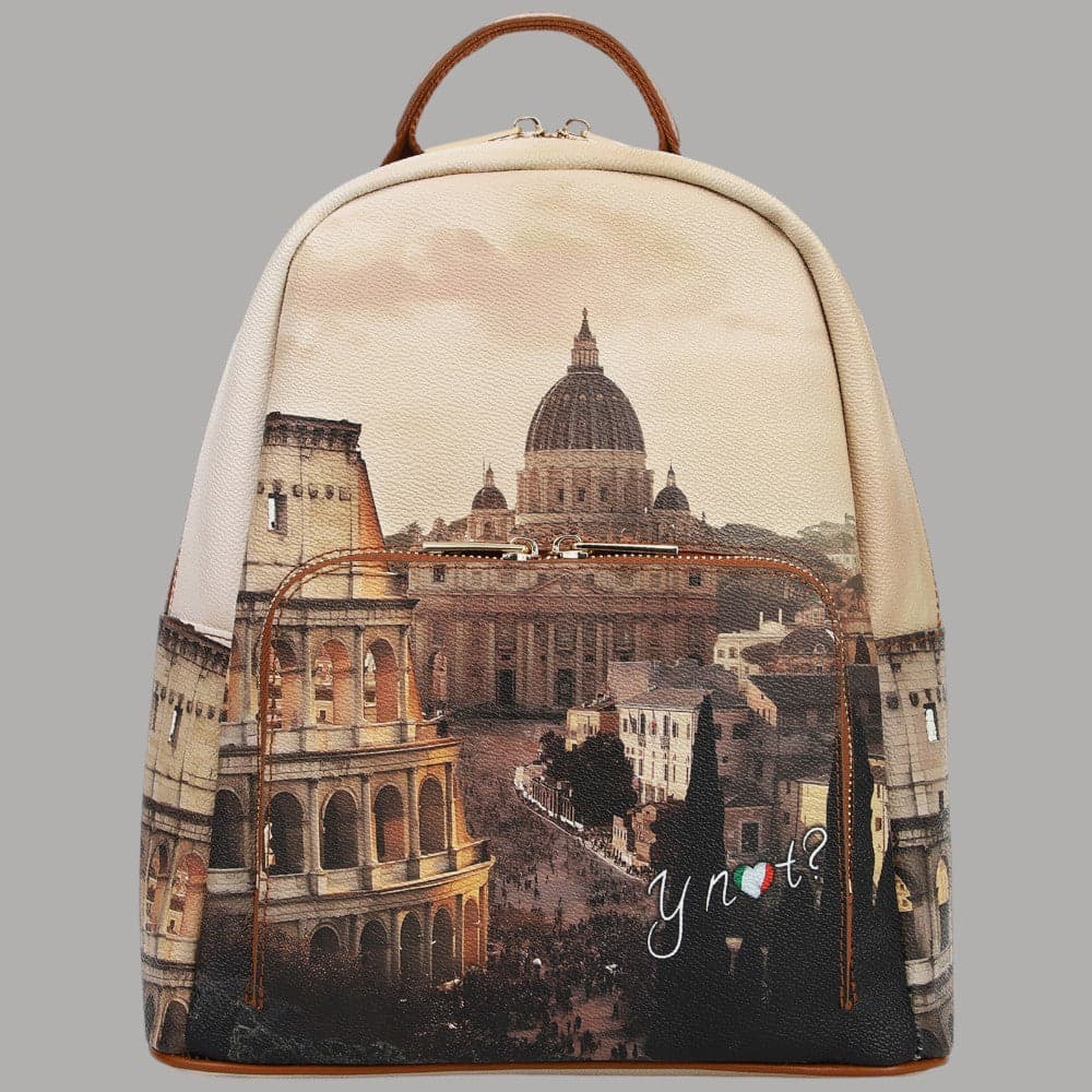 YNot zaino medio in ecopelle con tasca stampa città e zip resistente - 14